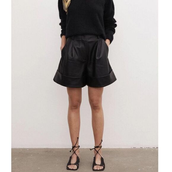 Malene Birger Lamb Leather Black Shorts 38=6 - Picture 1 of 10